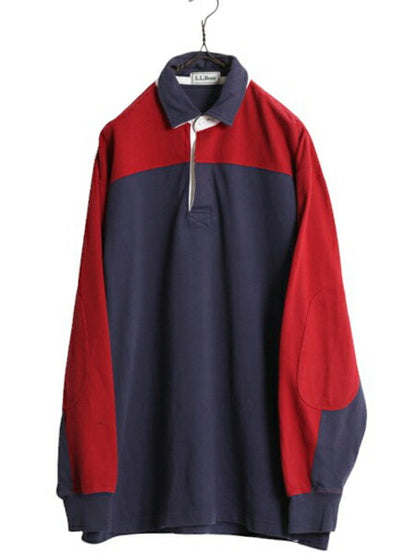 90s エルエルビーン 長袖 ラガー シャツ メンズ M / 90年代 オールド LLBEAN 長袖シャツ ラグビーシャツ ヘビーウェイト コットン ツートン
