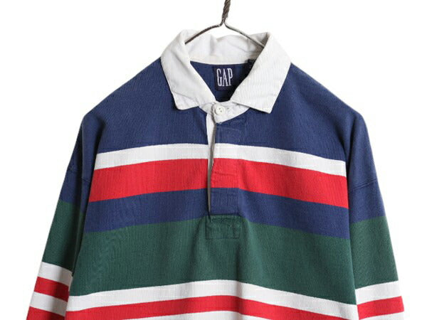 90s OLD GAP ボーダー 長袖 ラガー シャツ メンズ M 古着 旧タグ オールド ギャップ 長袖シャツ ラグビー コットン ボックス マルチカラー