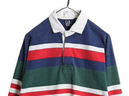 90s OLD GAP ボーダー 長袖 ラガー シャツ メンズ M 古着 旧タグ オールド ギャップ 長袖シャツ ラグビー コットン ボックス マルチカラー