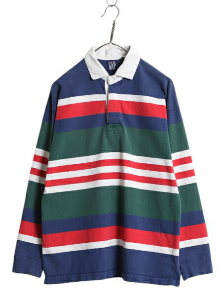 90s OLD GAP ボーダー 長袖 ラガー シャツ メンズ M 古着 旧タグ オールド ギャップ 長袖シャツ ラグビー コットン ボックス マルチカラー