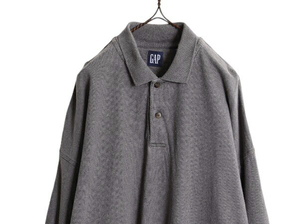 90s OLD GAP 長袖 ポロシャツ メンズ XL オールド ギャップ 長袖シャツ ラガーシャツ 素材 ヘビーウェイト 無地 旧タグ 厚手 大きいサイズ