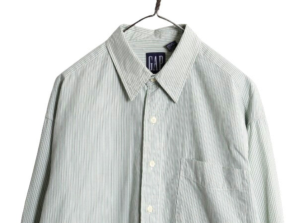 90s OLD GAP ストライプ 長袖 コットン シャツ メンズ L / 旧タグ オールド ギャップ 薄手 長袖シャツ ワイシャツ ポケット付き ツートン