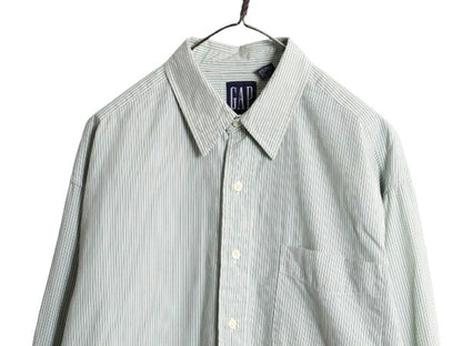 90s OLD GAP ストライプ 長袖 コットン シャツ メンズ L / 旧タグ オールド ギャップ 薄手 長袖シャツ ワイシャツ ポケット付き ツートン