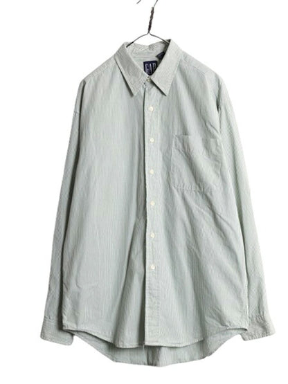 90s OLD GAP ストライプ 長袖 コットン シャツ メンズ L / 旧タグ オールド ギャップ 薄手 長袖シャツ ワイシャツ ポケット付き ツートン