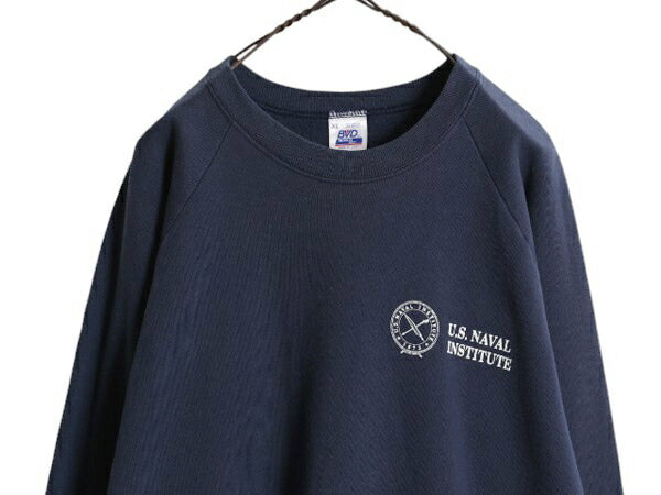 90s USA製 US NAVY プリント スウェット メンズ XL 古着 オールド ミリタリー トレーナー スエット 裏起毛 ネイビー 軍物 大きいサイズ 紺