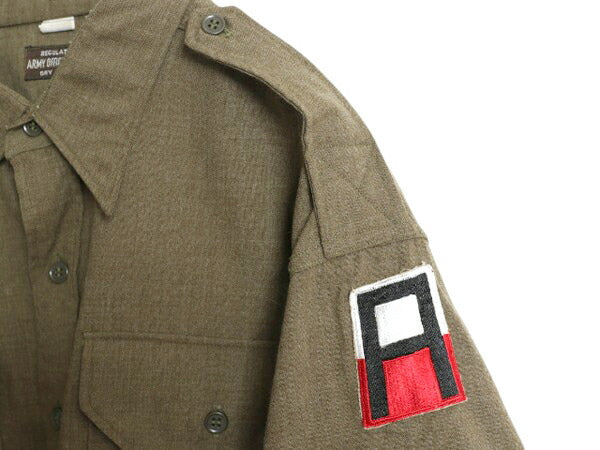 40s 45年製 米軍実物 US ARMY 長袖 ウール オフィサー シャツ メンズ XL程 古着 ヴィンテージ ミリタリー アーミー マチ付き 軍物 大戦 WW2