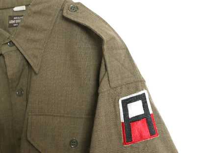 40s 45年製 米軍実物 US ARMY 長袖 ウール オフィサー シャツ メンズ XL程 古着 ヴィンテージ ミリタリー アーミー マチ付き 軍物 大戦 WW2