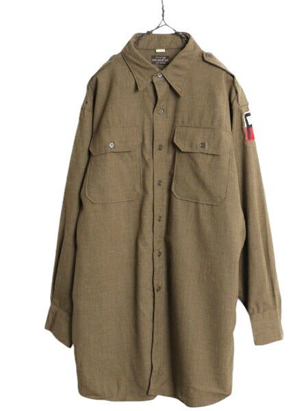 40s 45年製 米軍実物 US ARMY 長袖 ウール オフィサー シャツ メンズ XL程 古着 ヴィンテージ ミリタリー アーミー マチ付き 軍物 大戦 WW2