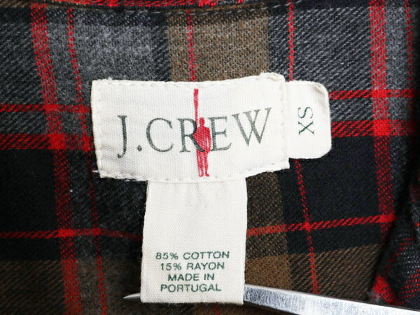 90s ジェイクルー チェック 長袖 フランネル シャツ メンズ XS / 古着 90年代 オールド J CREW 巨人タグ 長袖シャツ コットン ネルシャツ
