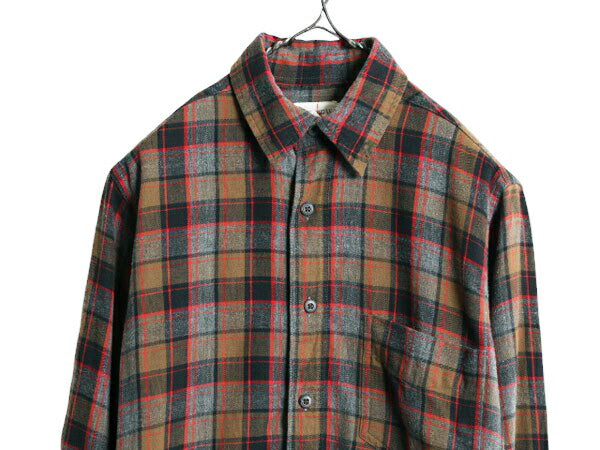 90s ジェイクルー チェック 長袖 フランネル シャツ メンズ XS / 古着 90年代 オールド J CREW 巨人タグ 長袖シャツ コットン ネルシャツ