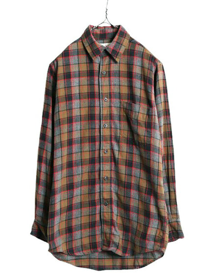90s ジェイクルー チェック 長袖 フランネル シャツ メンズ XS / 古着 90年代 オールド J CREW 巨人タグ 長袖シャツ コットン ネルシャツ