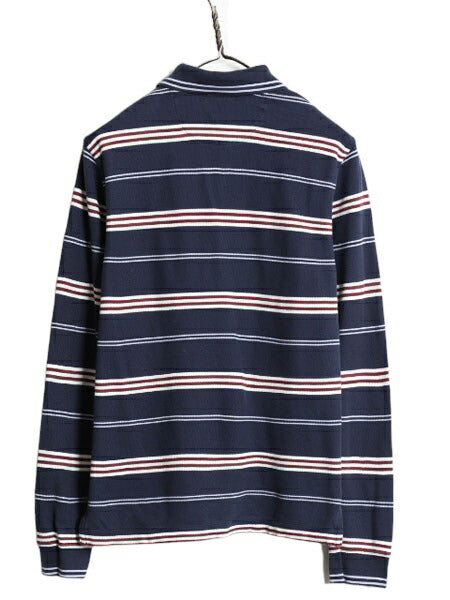 ブルックスブラザーズ ボーダー 鹿の子 長袖 ポロシャツ メンズ S BROOKS BROTHERS 長袖シャツ コットン ワンポイント スリム フィット 紺