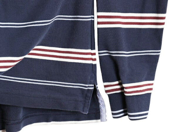 ブルックスブラザーズ ボーダー 鹿の子 長袖 ポロシャツ メンズ S BROOKS BROTHERS 長袖シャツ コットン ワンポイント スリム フィット 紺