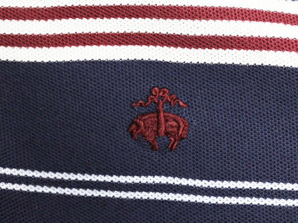 ブルックスブラザーズ ボーダー 鹿の子 長袖 ポロシャツ メンズ S BROOKS BROTHERS 長袖シャツ コットン ワンポイント スリム フィット 紺