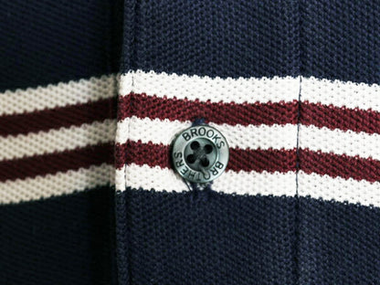 ブルックスブラザーズ ボーダー 鹿の子 長袖 ポロシャツ メンズ S BROOKS BROTHERS 長袖シャツ コットン ワンポイント スリム フィット 紺