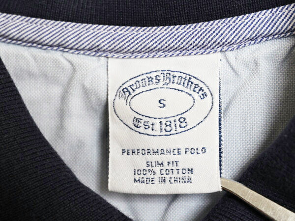 ブルックスブラザーズ ボーダー 鹿の子 長袖 ポロシャツ メンズ S BROOKS BROTHERS 長袖シャツ コットン ワンポイント スリム フィット 紺