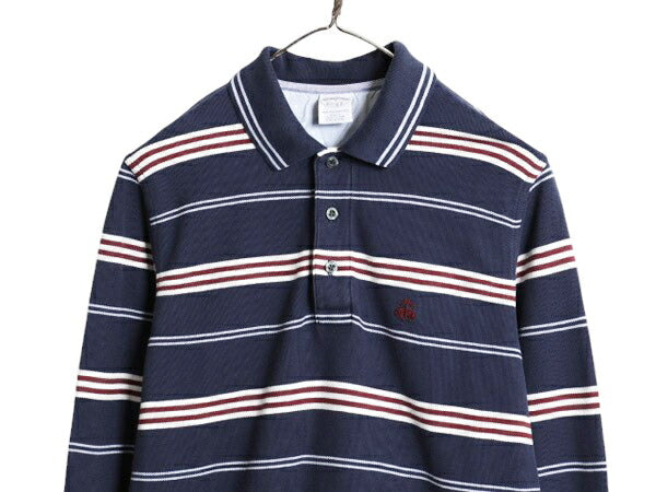 ブルックスブラザーズ ボーダー 鹿の子 長袖 ポロシャツ メンズ S BROOKS BROTHERS 長袖シャツ コットン ワンポイント スリム フィット 紺