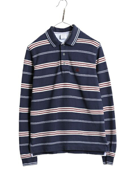 ブルックスブラザーズ ボーダー 鹿の子 長袖 ポロシャツ メンズ S BROOKS BROTHERS 長袖シャツ コットン ワンポイント スリム フィット 紺