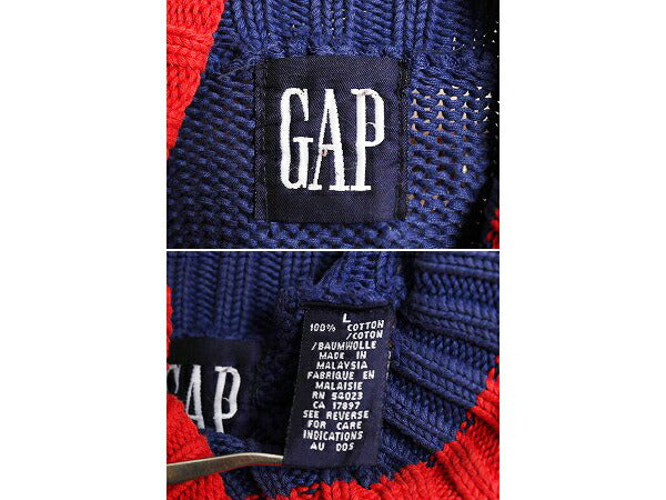 90s OLD GAP タートルネック ボーダー コットン ニット セーター メンズ L レディース XL / 古着 90年代 オールド ギャップ ヘビーウェイト