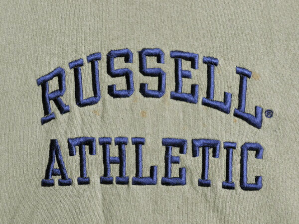 90s ラッセル ロゴ 刺繍 スウェット メンズ レディース XL / オールド RUSSELL 前V トレーナー 裏起毛 スエット 大きいサイズ クルーネック