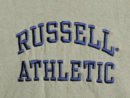90s ラッセル ロゴ 刺繍 スウェット メンズ レディース XL / オールド RUSSELL 前V トレーナー 裏起毛 スエット 大きいサイズ クルーネック