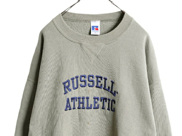 90s ラッセル ロゴ 刺繍 スウェット メンズ レディース XL / オールド RUSSELL 前V トレーナー 裏起毛 スエット 大きいサイズ クルーネック