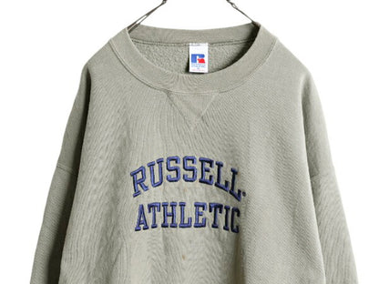 90s ラッセル ロゴ 刺繍 スウェット メンズ レディース XL / オールド RUSSELL 前V トレーナー 裏起毛 スエット 大きいサイズ クルーネック