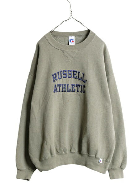 90s ラッセル ロゴ 刺繍 スウェット メンズ レディース XL / オールド RUSSELL 前V トレーナー 裏起毛 スエット 大きいサイズ クルーネック