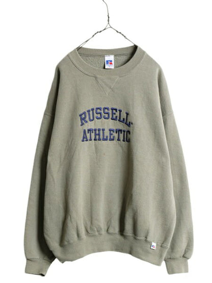90s ラッセル ロゴ 刺繍 スウェット メンズ レディース XL / オールド RUSSELL 前V トレーナー 裏起毛 スエット 大きいサイズ クルーネック