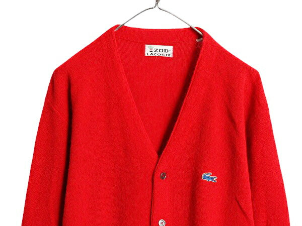 70s USA製 ラコステ アクリル ニット カーディガン メンズ レディース L 古着 ヴィンテージ IZOD LACOSTE 羽織り 前開き 糸巻タグ セーター