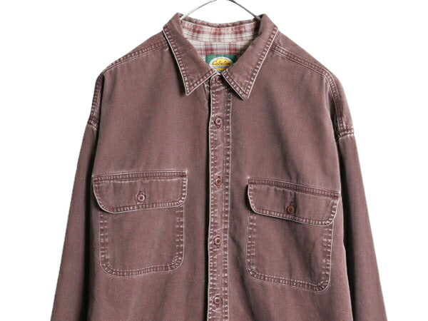 90s カベラス コットン ダック 長袖 シャツ メンズ XL / 90年代 Cabelas 無地 チェック フランネル ライナー付き ジャケット 大きいサイズ