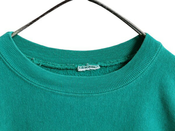 90s チャンピオン リバースウィーブ スウェット メンズ L 程 古着 Champion ワンポイント トレーナー 裏起毛 目付き ターコイズ グリーン