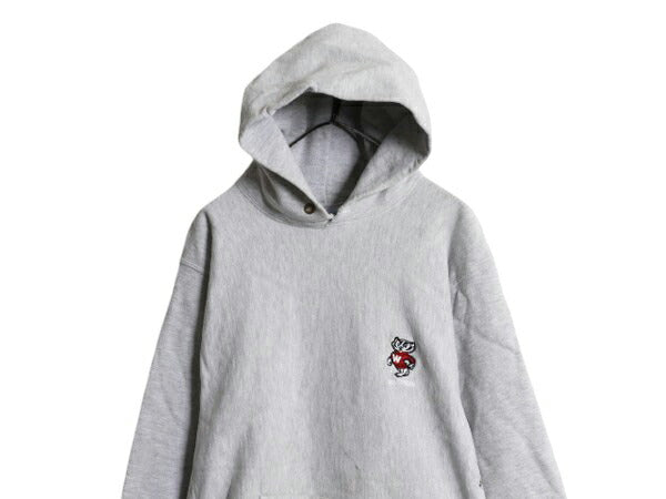 90s USA製 チャンピオン リバースウィーブ スウェット フード パーカー メンズ XL オールド Champion トレーナー 裏起毛 カレッジ 刺繍 灰