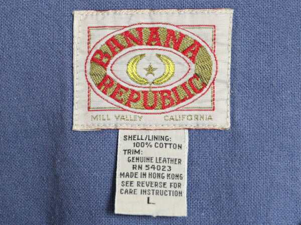 80s バナナリパブリック 長袖 デニム シャツ ジャケット メンズ L ヴィンテージ BANANA REPUBLIC コットン 襟 本革 レザー エルボーパッチ
