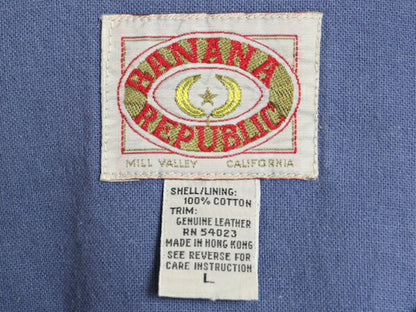 80s バナナリパブリック 長袖 デニム シャツ ジャケット メンズ L ヴィンテージ BANANA REPUBLIC コットン 襟 本革 レザー エルボーパッチ