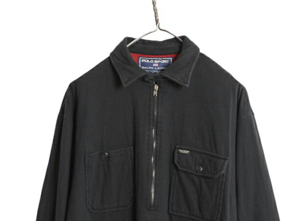 00s ポロスポーツ ラルフローレン ハーフジップ 2レイヤー 長袖 シャツ メンズ L ポロ POLO SPORT ヘビーウェイト ヴィンテージ モデル 黒