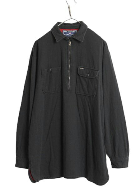 00s ポロスポーツ ラルフローレン ハーフジップ 2レイヤー 長袖 シャツ メンズ L ポロ POLO SPORT ヘビーウェイト ヴィンテージ モデル 黒