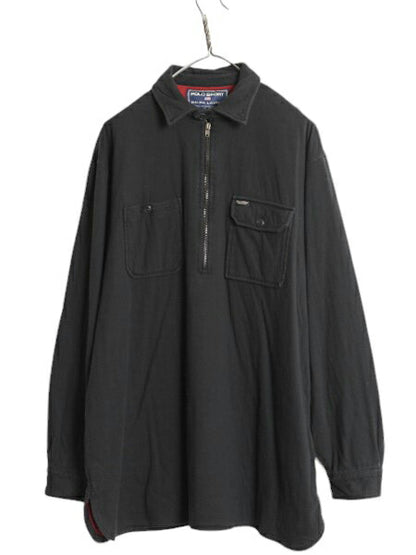 00s ポロスポーツ ラルフローレン ハーフジップ 2レイヤー 長袖 シャツ メンズ L ポロ POLO SPORT ヘビーウェイト ヴィンテージ モデル 黒