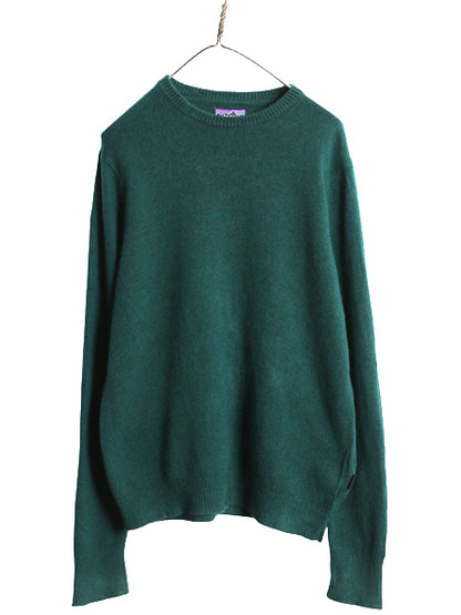 パタゴニア カシミヤ ウール 長袖 ニット セーター メンズ М 21年製 アウトドア クルーネック ワンポイント 無地 シンプル グリーン 薄手