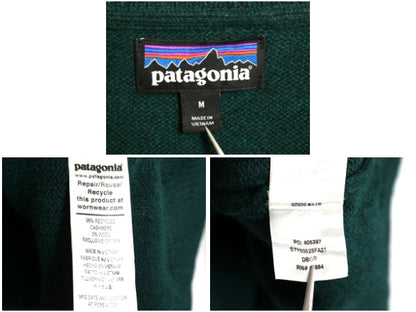 パタゴニア カシミヤ ウール 長袖 ニット セーター メンズ М 21年製 アウトドア クルーネック ワンポイント 無地 シンプル グリーン 薄手