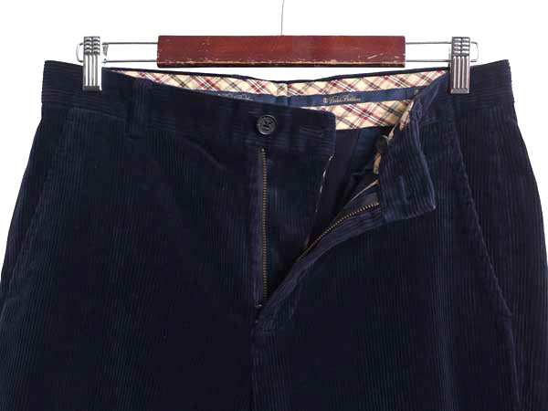 ブルックスブラザーズ 太畝 コーデュロイ パンツ メンズ 32 32 / 古着 ノータック スラックス テーパード コーズ トラウザー 無地 ネイビー
