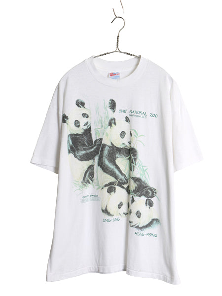 90s USA製 パンダ アート イラスト プリント 半袖 Tシャツ メンズ XL オールド シングルステッチ アニマル リンリン シンシン 大きいサイズ