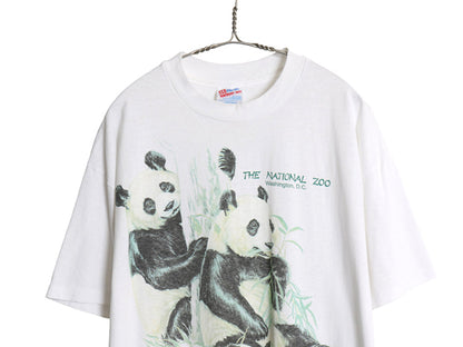 90s USA製 パンダ アート イラスト プリント 半袖 Tシャツ メンズ XL オールド シングルステッチ アニマル リンリン シンシン 大きいサイズ