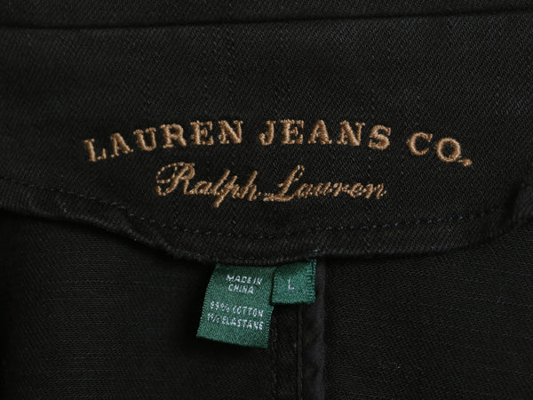 00s ラルフローレン ダブルブレスト テーラード ジャケット レディース L オールド ストレッチ コットン ミリタリー タイプ ショート丈 黒