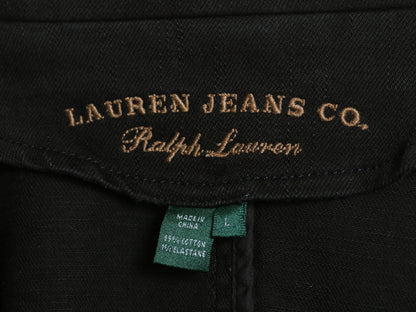 00s ラルフローレン ダブルブレスト テーラード ジャケット レディース L オールド ストレッチ コットン ミリタリー タイプ ショート丈 黒