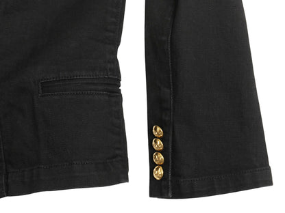 00s ラルフローレン ダブルブレスト テーラード ジャケット レディース L オールド ストレッチ コットン ミリタリー タイプ ショート丈 黒