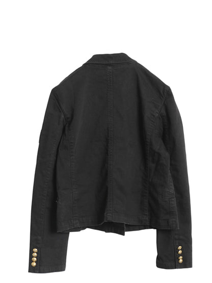 00s ラルフローレン ダブルブレスト テーラード ジャケット レディース L オールド ストレッチ コットン ミリタリー タイプ ショート丈 黒