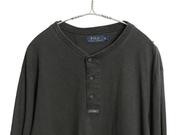 ポロ ラルフローレン ヘンリーネック 長袖 Tシャツ メンズ XL / ロンT カットソー シングルステッチ スラブ織り インナー 大きいサイズ 黒