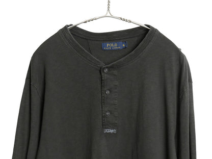 ポロ ラルフローレン ヘンリーネック 長袖 Tシャツ メンズ XL / ロンT カットソー シングルステッチ スラブ織り インナー 大きいサイズ 黒