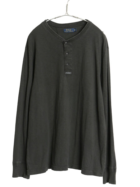 ポロ ラルフローレン ヘンリーネック 長袖 Tシャツ メンズ XL / ロンT カットソー シングルステッチ スラブ織り インナー 大きいサイズ 黒